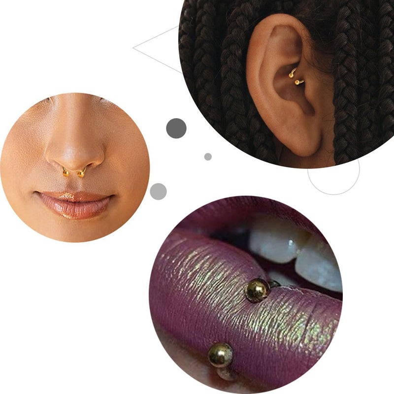 JFORYOU Fake Eyebrow Ring Fake Lip Labret Studs Replacement Balls Spike with 100pcs Sticker Non-Piercing Body Jewelry Fake Skin Piercing - Image 3